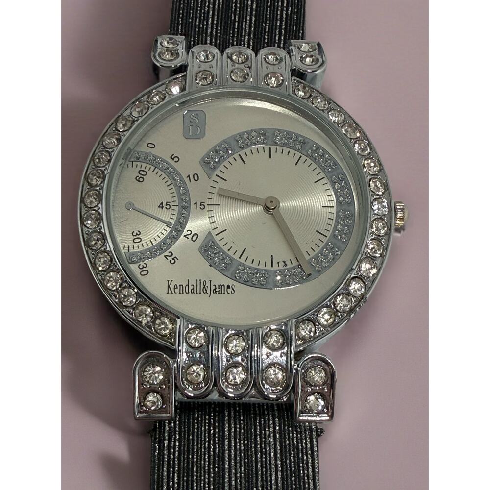 Kendall & James Crystal Accent Dress Watch Black Glitter Band NWOT